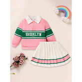 Toddler Girls 2 Piece Outfit Colorblock Letter Graphic Print Sweatshirt And Pleated Skirt Set